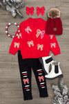 Red Sequin Bow Sweater Legging Set | Sparkle in Pink