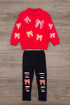 Red Sequin Bow Sweater Legging Set | Sparkle in Pink
