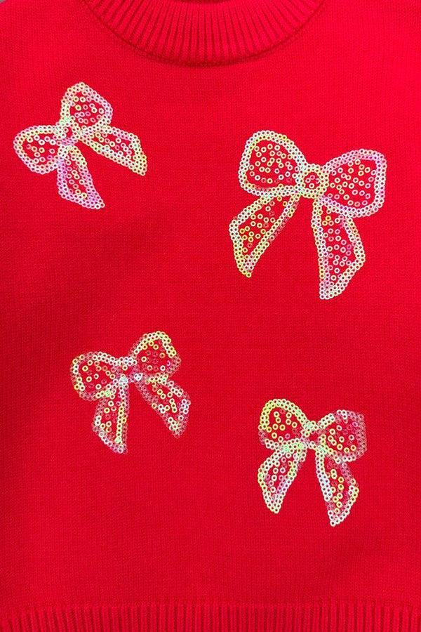 Red Sequin Bow Sweater Legging Set | Sparkle in Pink
