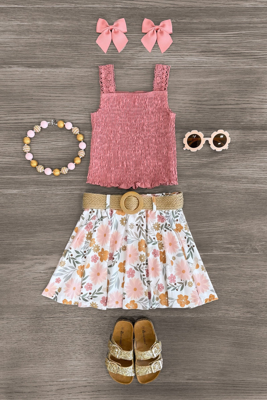 Dusty Rose Floral Skirt Set - Sparkle in Pink