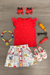 Red & White Pearl Doodle Skirt Set | Sparkle in Pink