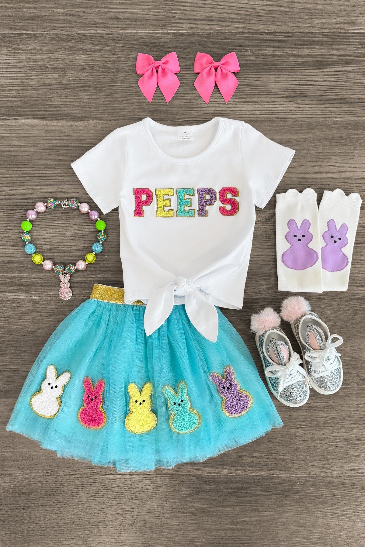 "Peeps" Chenille Patch Tutu Skirt Set - Sparkle in Pink