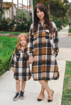Mom & Me - Tan Flannel Button Down Shacket - Sparkle in Pink