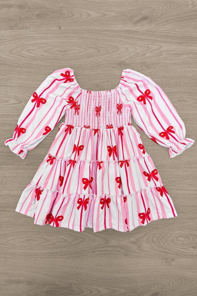 Mom & Me - Pink Bow Striped Dress