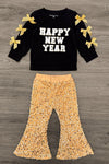 "Happy New Year" Gold Sequin Flare Set