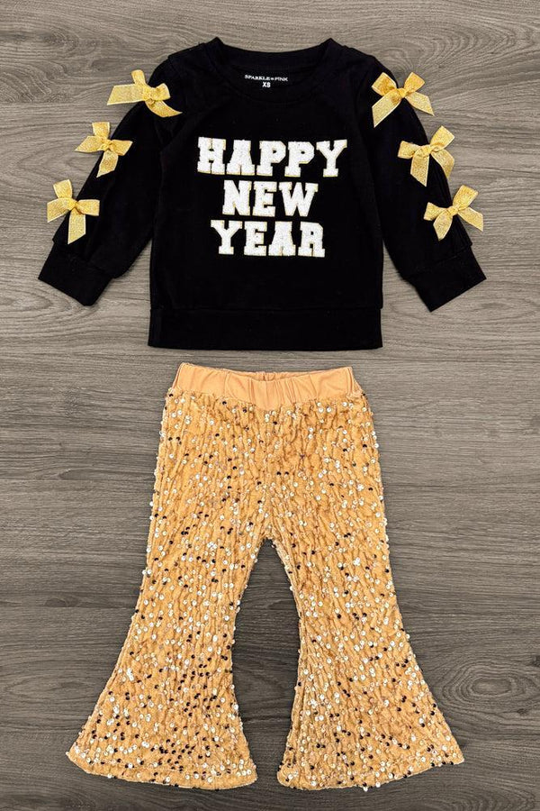 "Happy New Year" Gold Sequin Flare Set