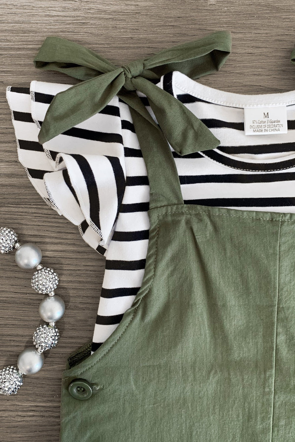 Olive Green Stripe Romper Set - Sparkle in Pink