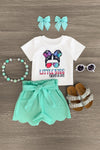 "Little Miss Talks A Lot" Mint Scalloped Short Set - Sparkle in Pink