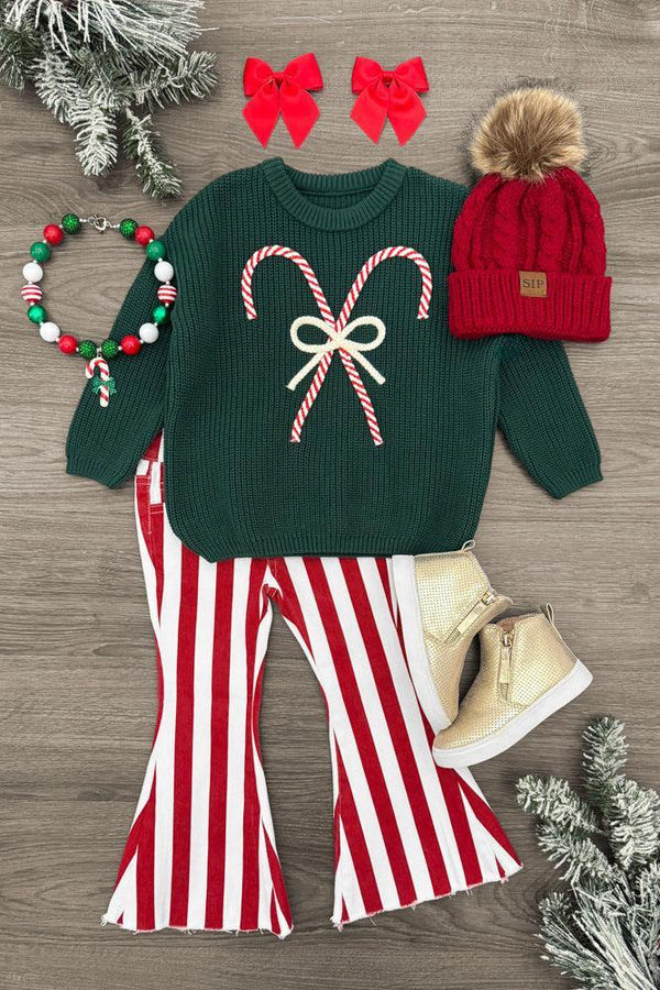 Candy Cane Knit Sweater Denim Flare Set