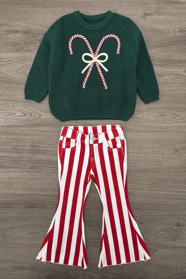 Candy Cane Knit Sweater Denim Flare Set