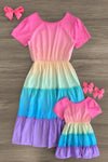 Mom & Me - Rainbow Tiered Dress - Sparkle in Pink