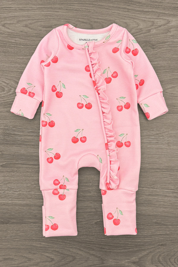 Mom & Me - Pink Cherry Waffle Knit Pajamas