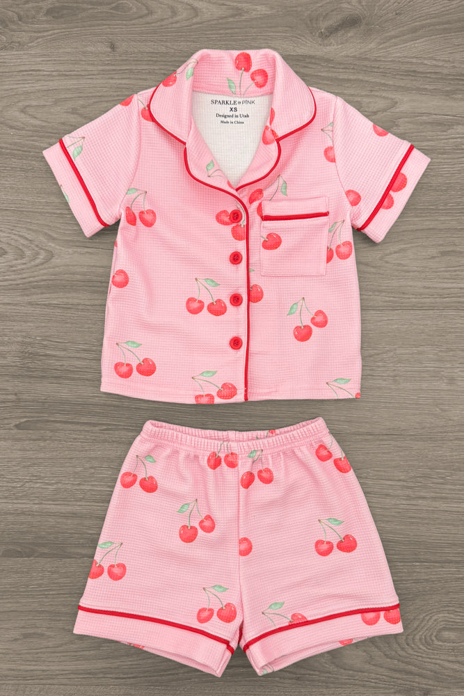 Mom & Me - Pink Cherry Waffle Knit Pajamas