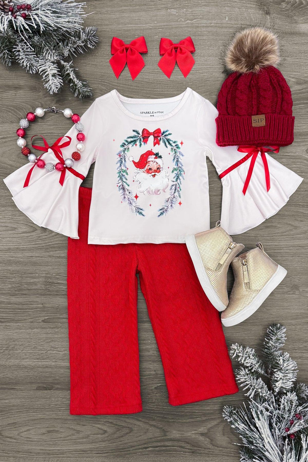 Red Cable Knit Santa Pant Set