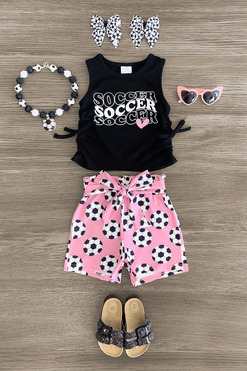 "Soccer" Black & Pink Short Set - Sparkle in Pink