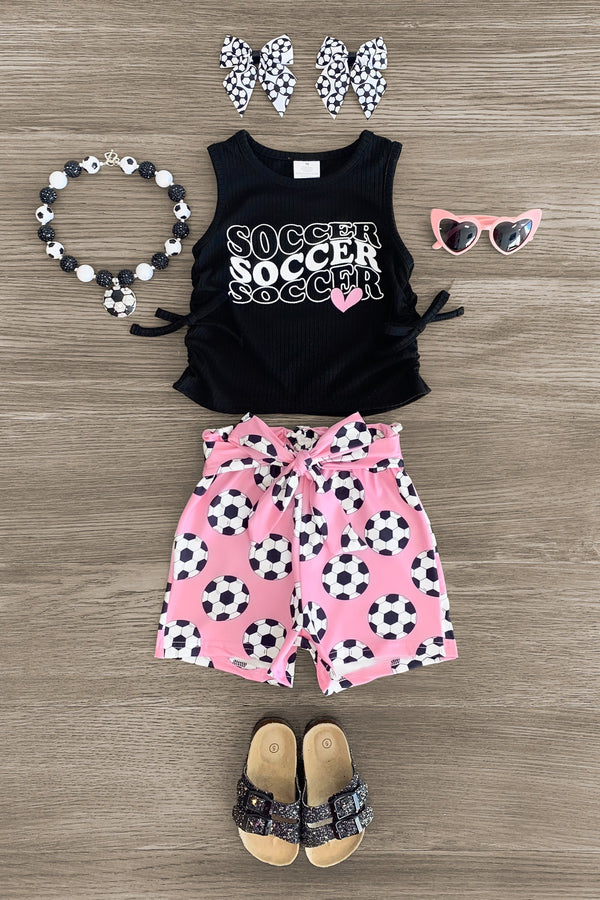 "Soccer" Black & Pink Short Set - Sparkle in Pink