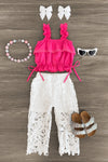 Hot Pink Floral Lace Pant Set - Sparkle in Pink