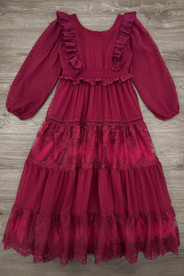 Mom & Me - Burgundy Swiss Dot Dress