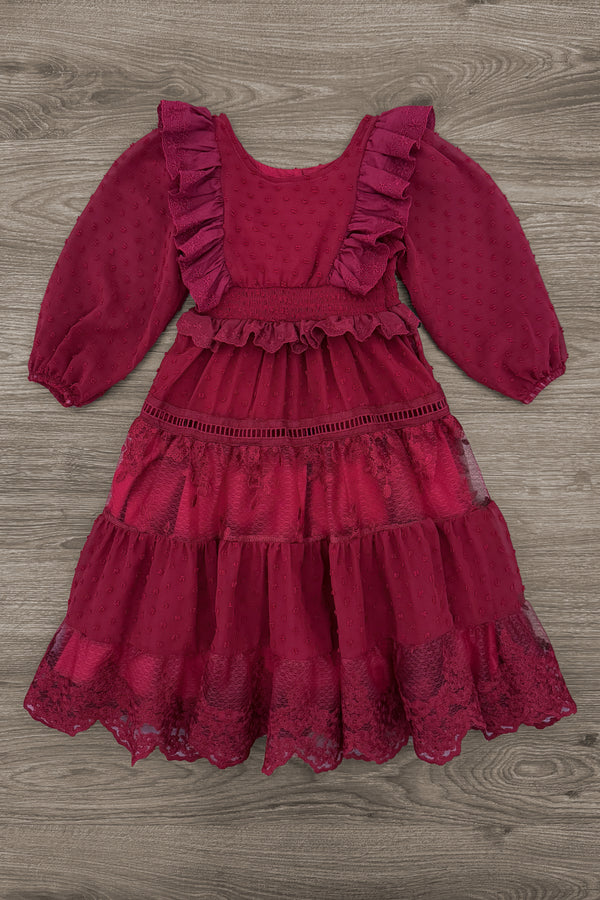 Mom & Me - Burgundy Swiss Dot Dress