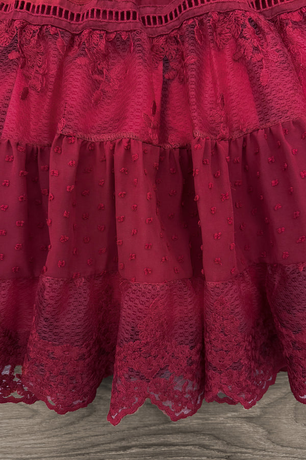 Mom & Me - Burgundy Swiss Dot Dress