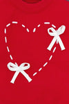 Red Lace-Up Bow Heart Sweater