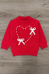Red Lace-Up Bow Heart Sweater