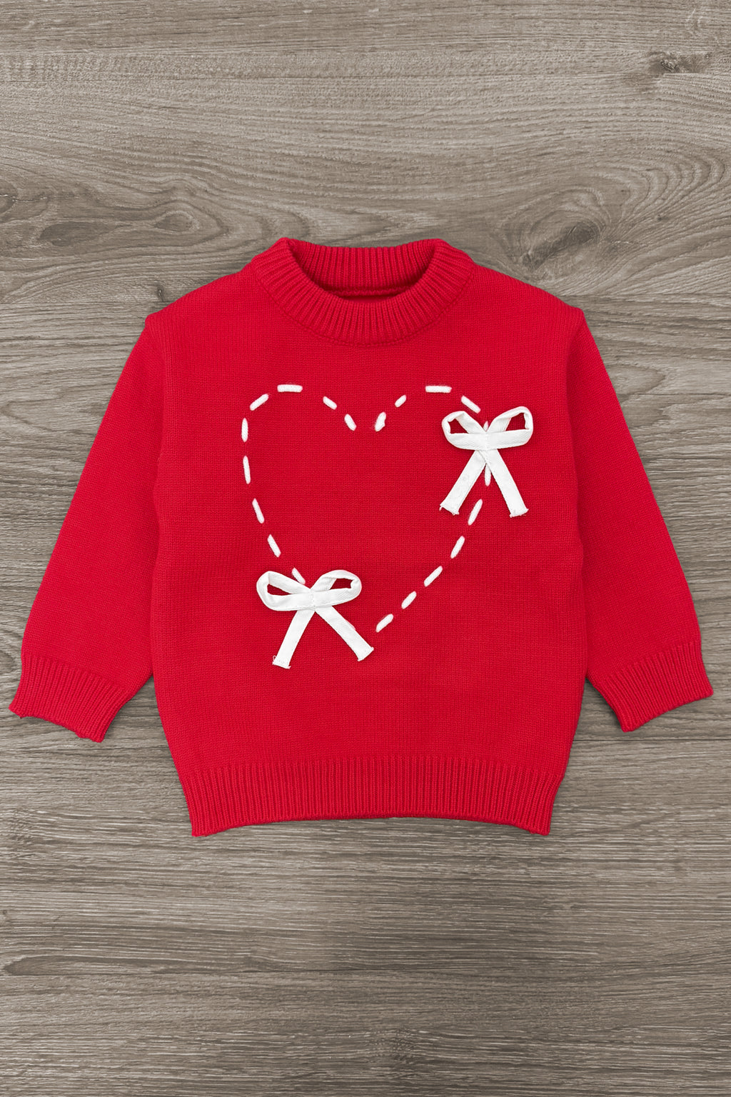 Red Lace-Up Bow Heart Sweater