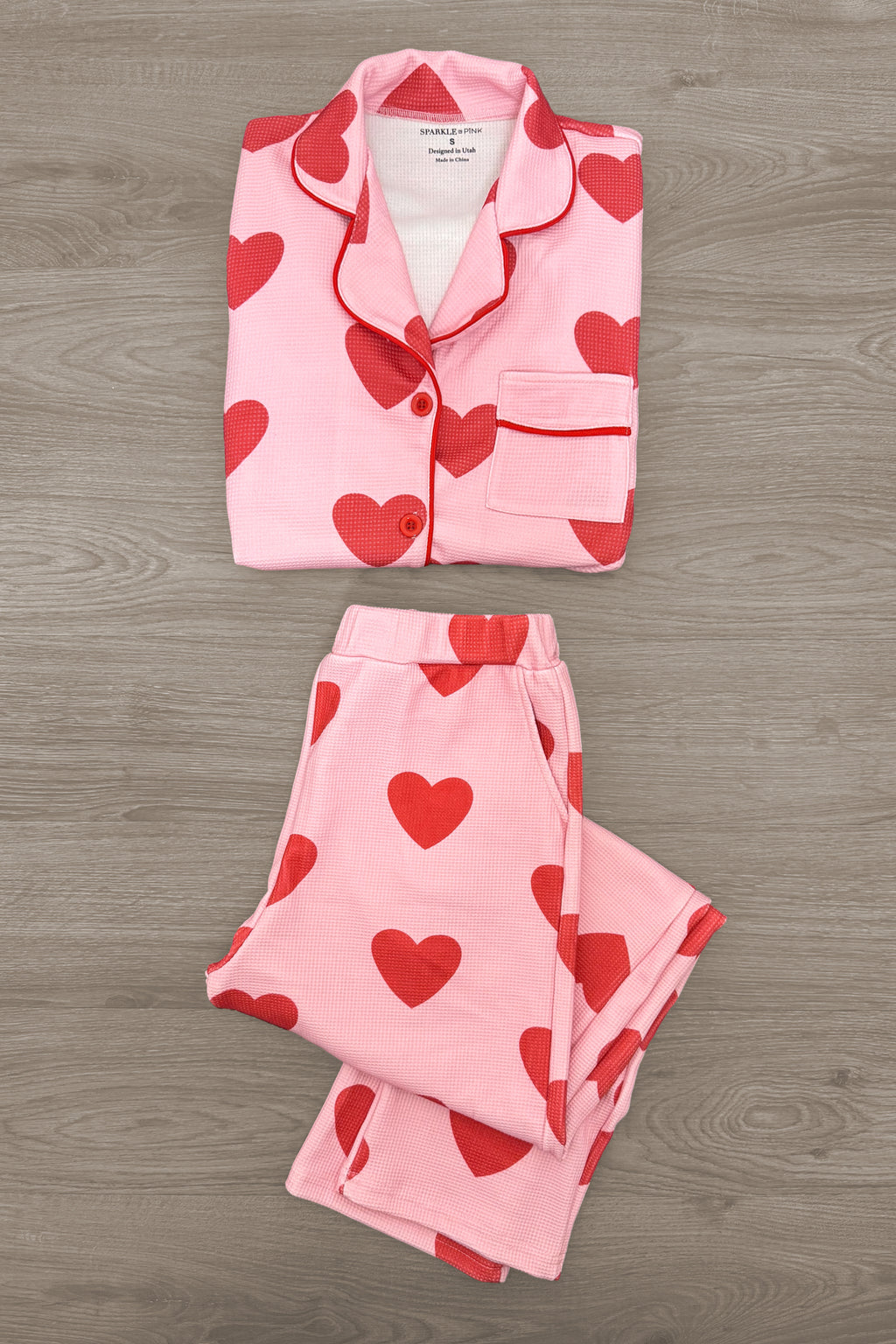Mom & Me - Pink Heart Waffle Knit Pajamas