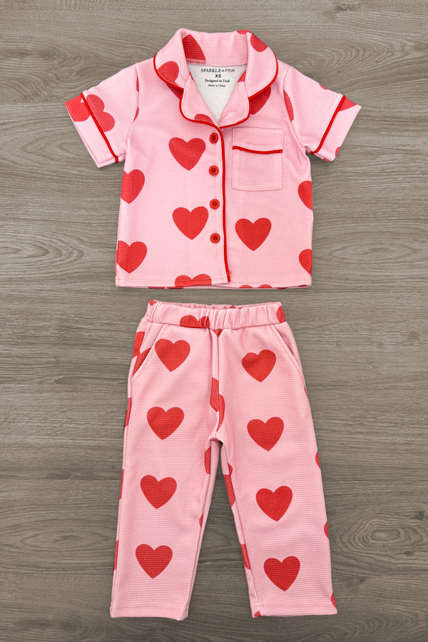 Mom & Me - Pink Heart Waffle Knit Pajamas