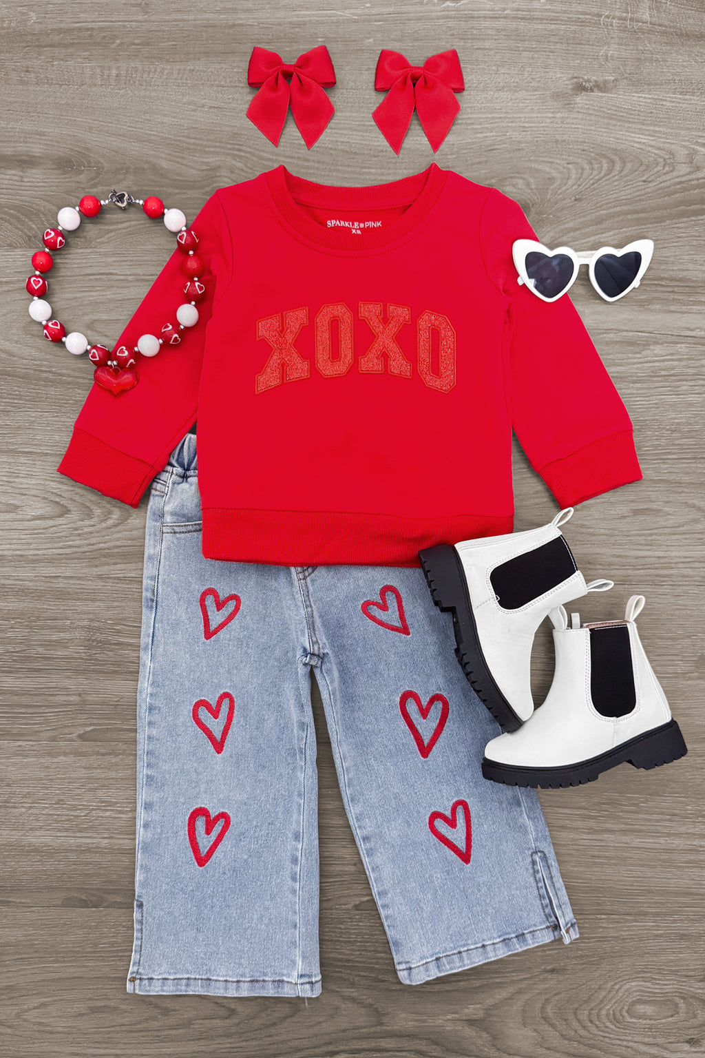 "XOXO" Heart Denim Pant Set
