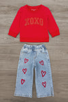 "XOXO" Heart Denim Pant Set