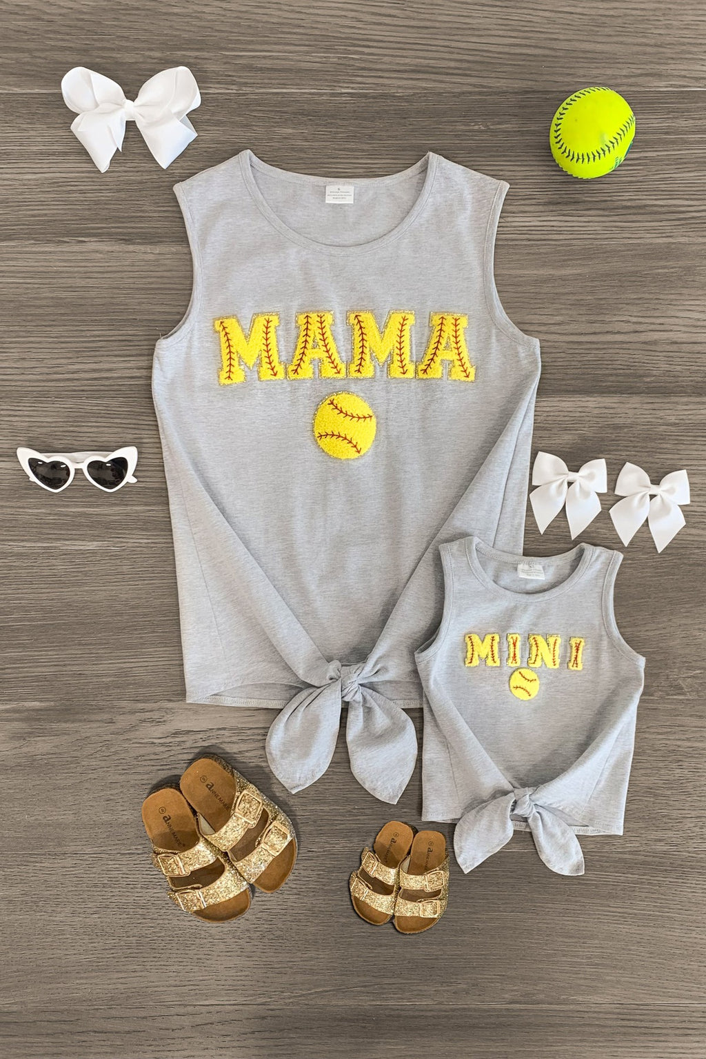 Mom & Me - "Mama & Mini" Gray Chenille Patch Top - Sparkle in Pink
