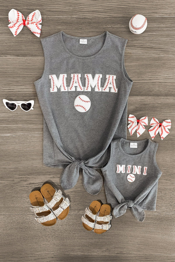 Mom & Me - "Mama & Mini" Gray Chenille Patch Top - Sparkle in Pink