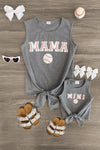 Mom & Me - "Mama & Mini" Gray Chenille Patch Top - Sparkle in Pink