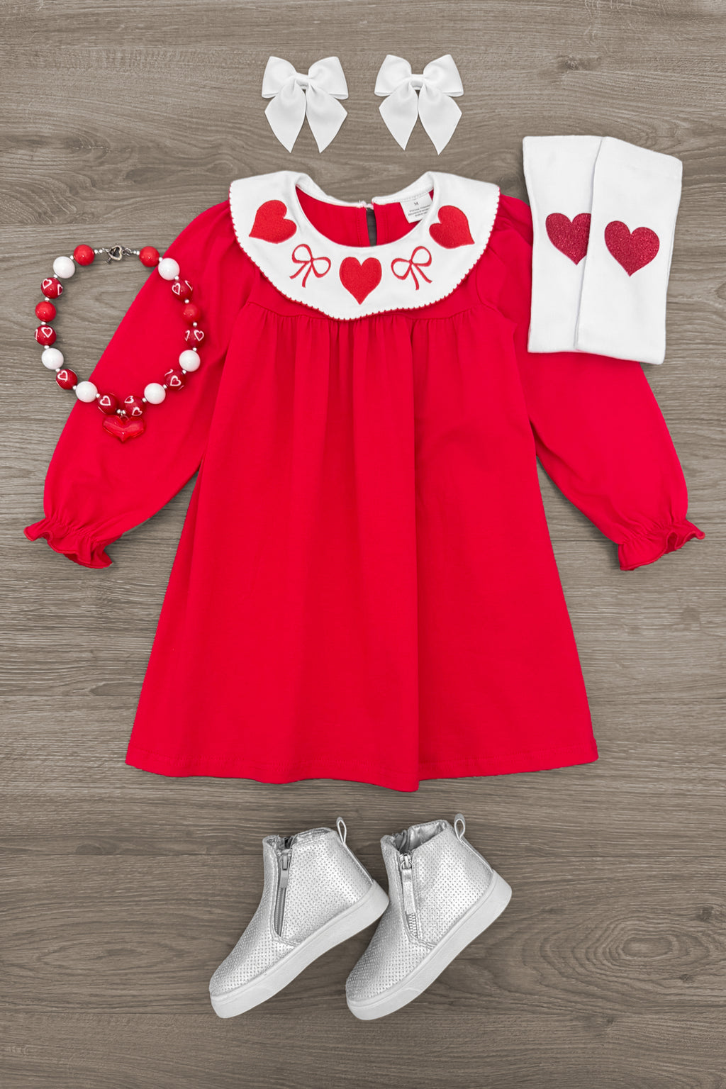 Red Hearts & Bows Collar Dress