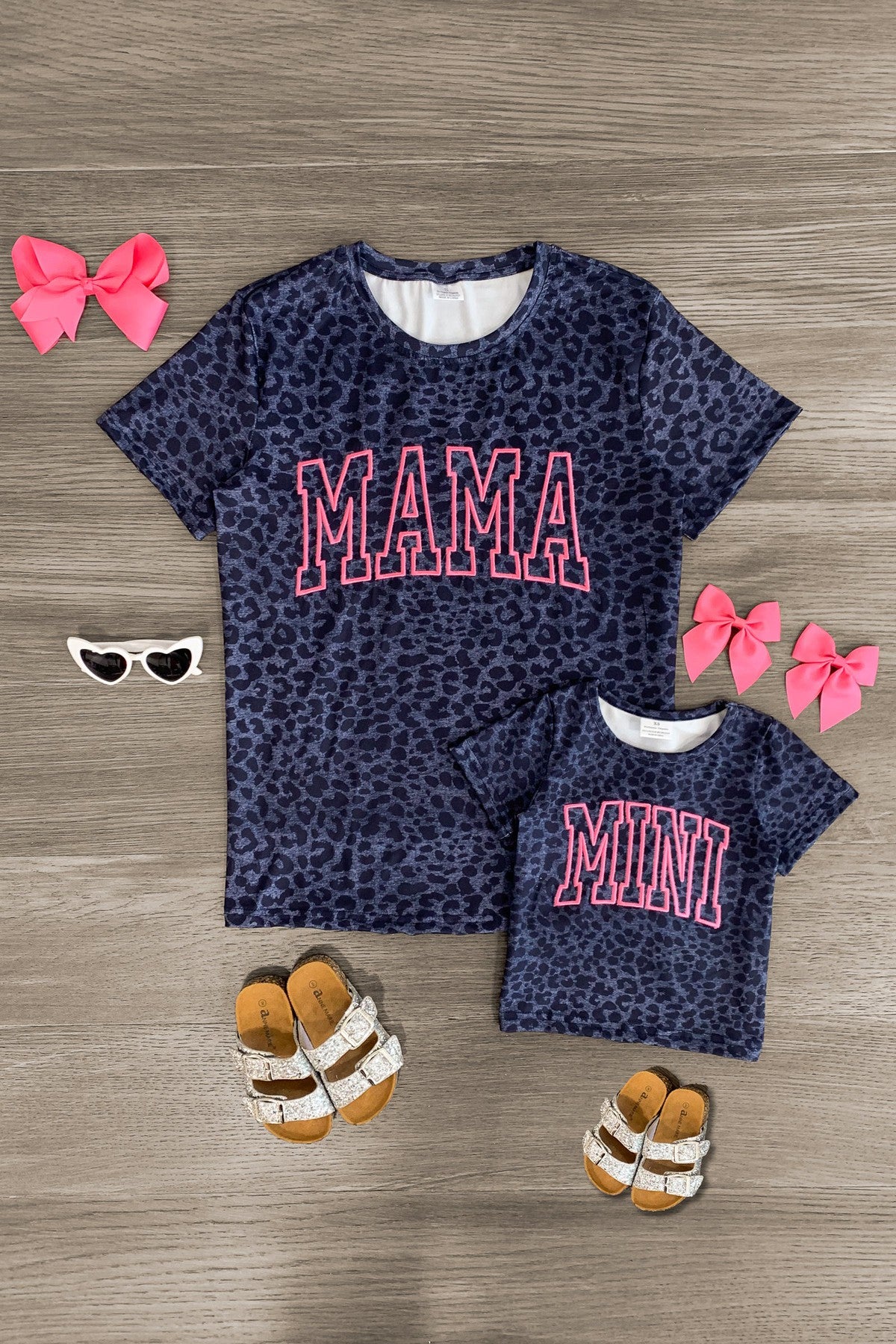 Mom & Me - "Mama & Mini" Navy Leopard Top - Sparkle in Pink