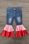 Pink & Red Sequin Denim Bell Bottoms | Sparkle in Pink
