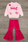 "Sweet" Knit Sweater Pink Bell Bottom Set