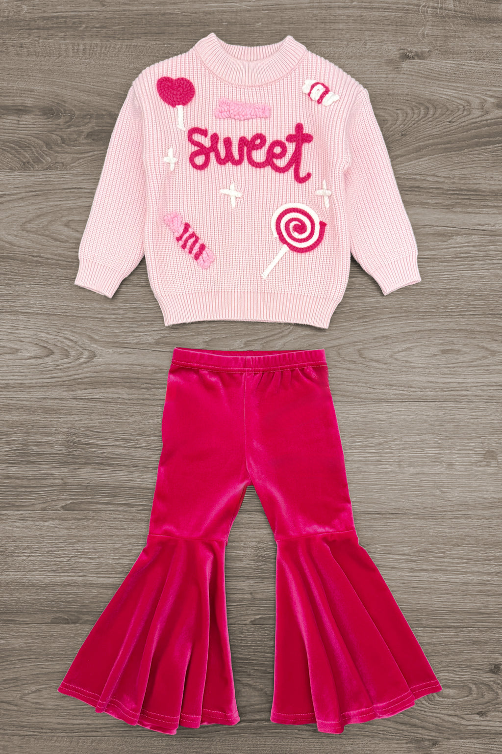"Sweet" Knit Sweater Pink Bell Bottom Set
