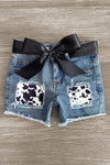 "Moody" Cow Print Denim Short Set - Sparkle in Pink