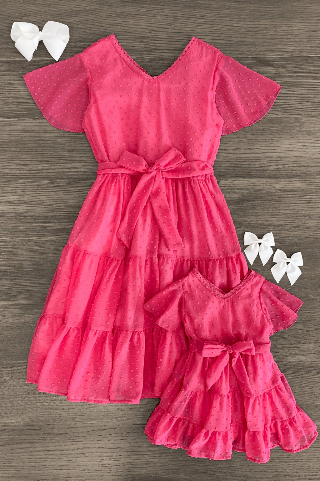 Mom & Me - Hot Pink Swiss Dot Dress - Sparkle in Pink