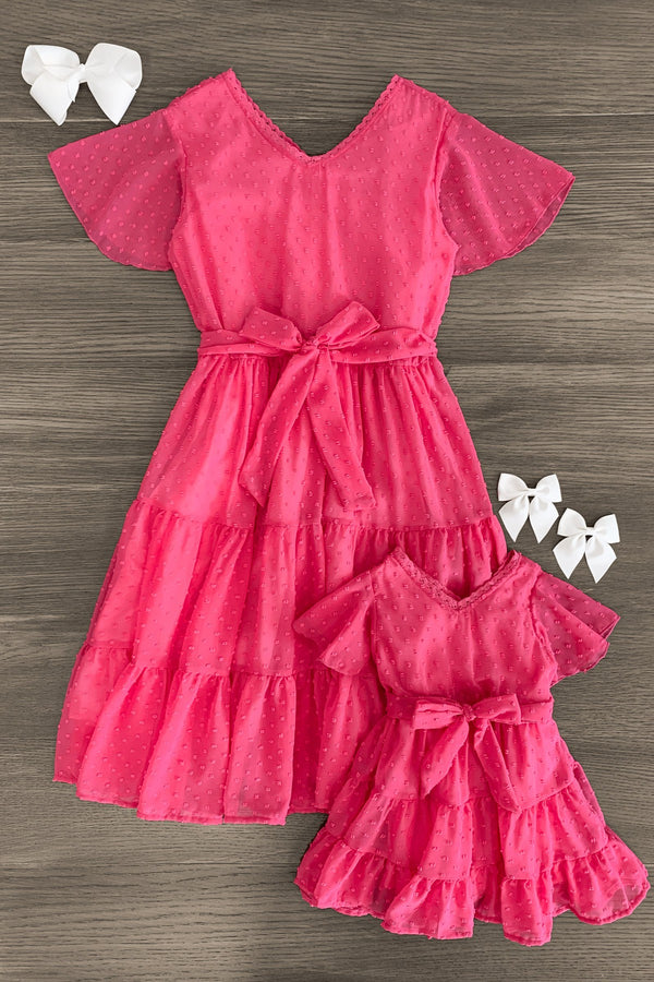 Mom & Me - Hot Pink Swiss Dot Dress - Sparkle in Pink