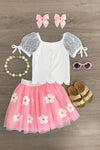 Pink & White Daisy Tutu Skirt Set - Sparkle in Pink
