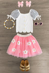 Pink & White Daisy Tutu Skirt Set - Sparkle in Pink