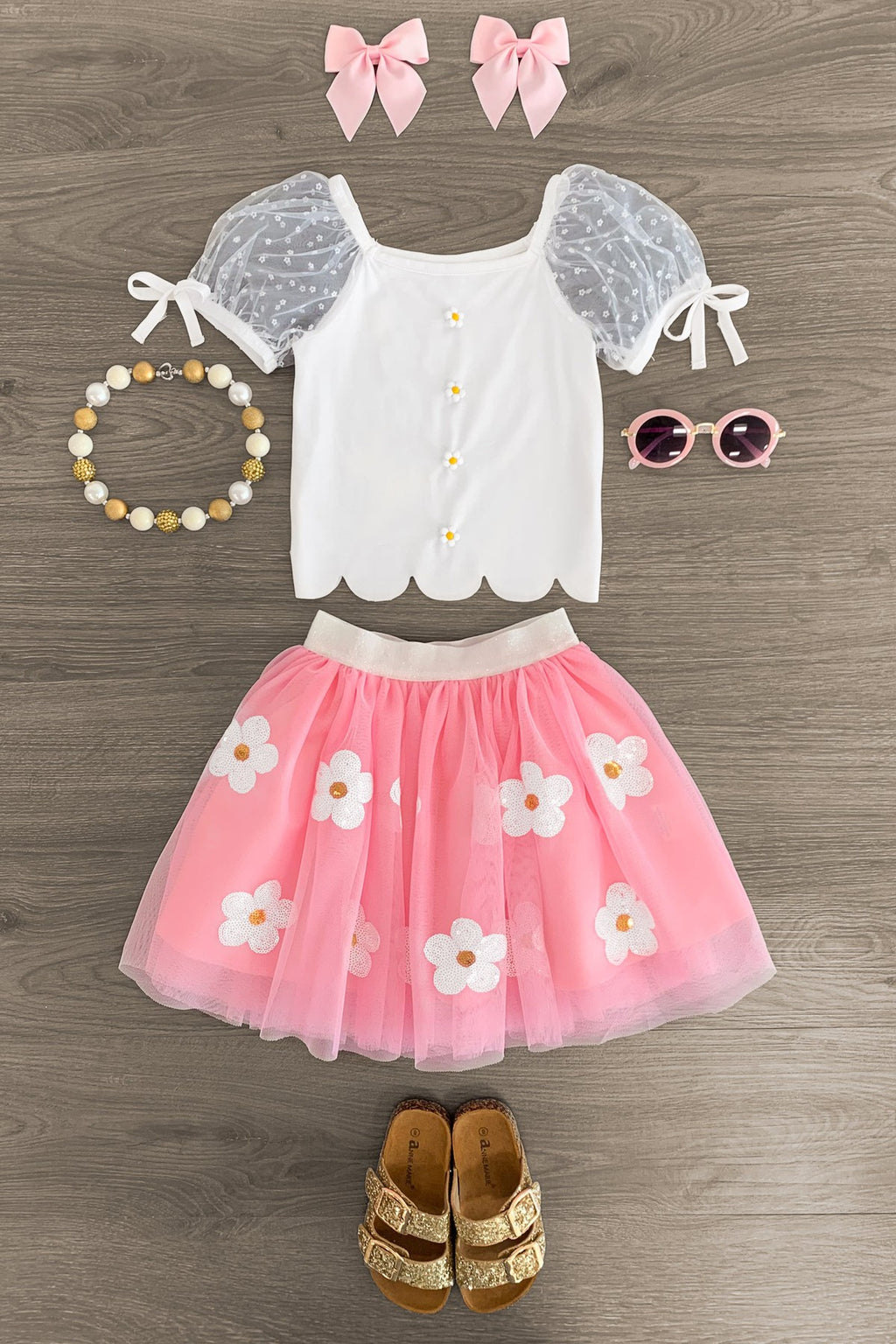 Pink & White Daisy Tutu Skirt Set - Sparkle in Pink