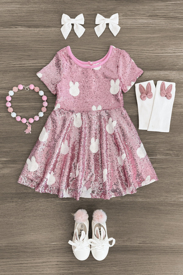 Pink Sequin Bunny Dress - Sparkle in Pink