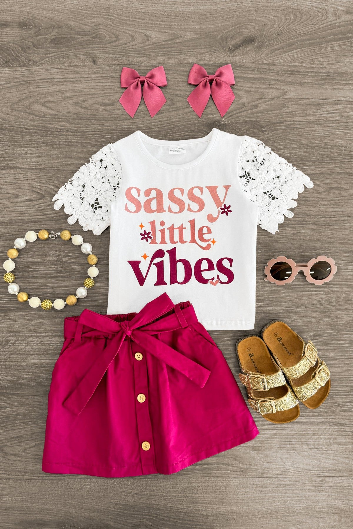 "Sassy Little Vibes" Skirt Set - Sparkle in Pink