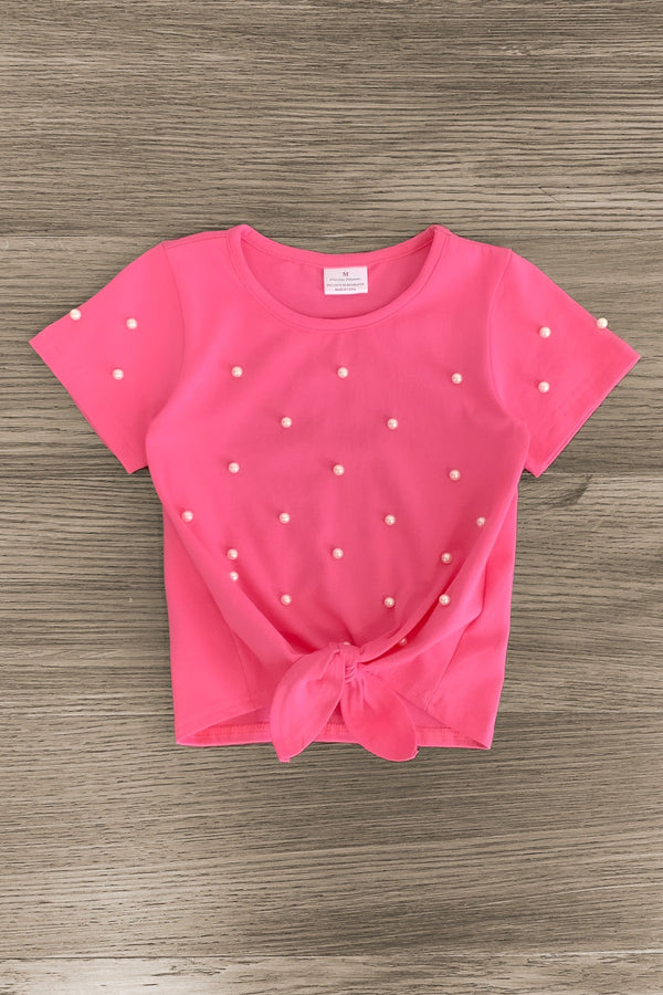 Pink Pearl Distressed Denim Short Set - Sparkle in Pink