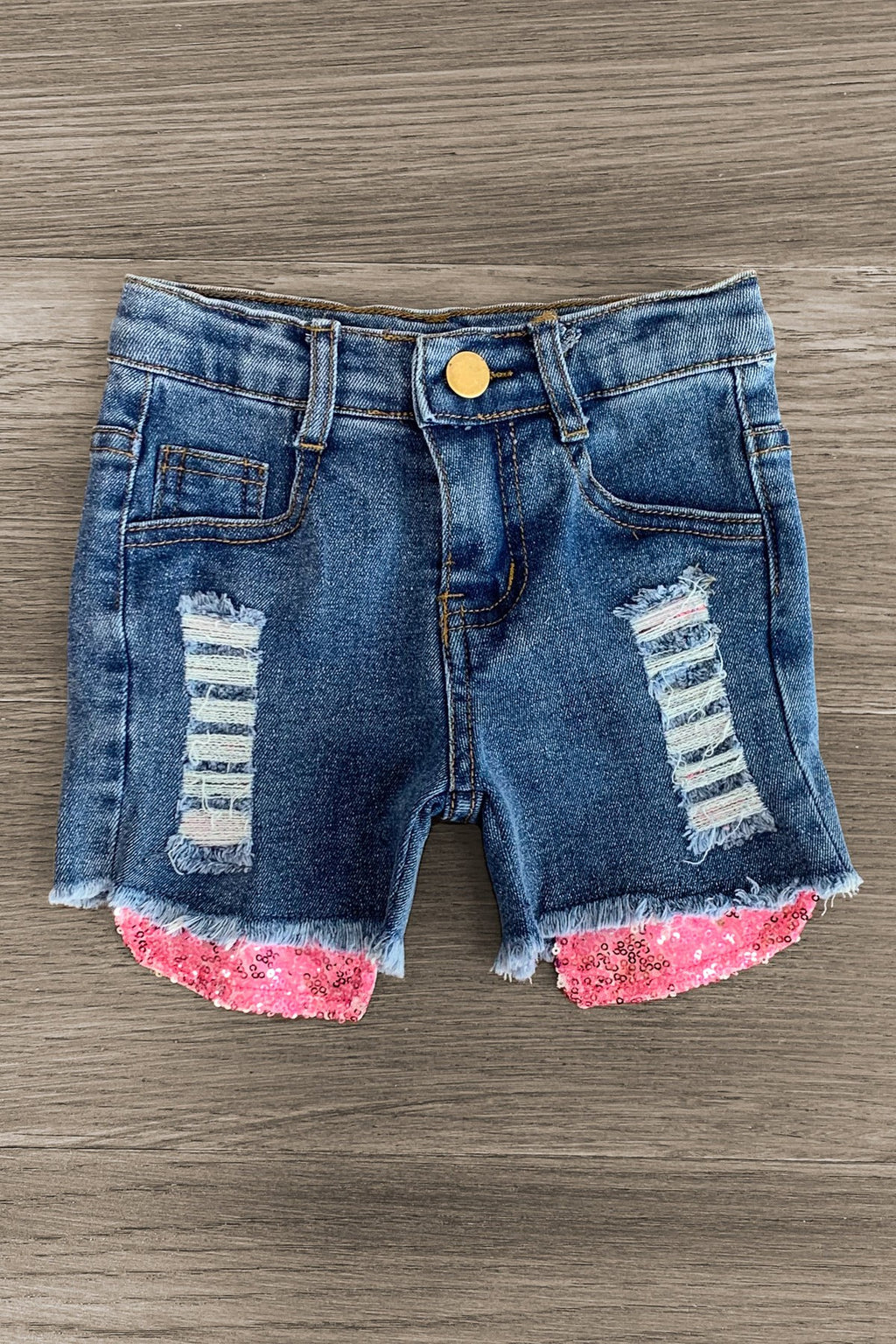 Pink Pearl Distressed Denim Short Set - Sparkle in Pink