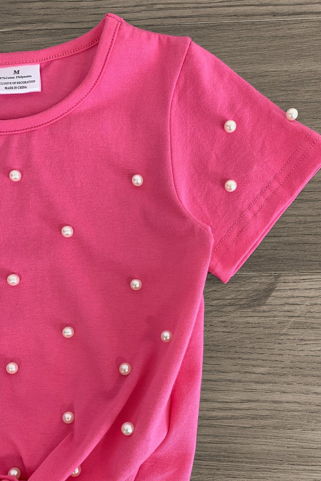 Pink Pearl Distressed Denim Short Set - Sparkle in Pink